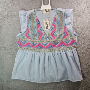 NEW‎ Savanna Jane Sleeveless Top Women 2X Colorful Geometric Embroidered Boho